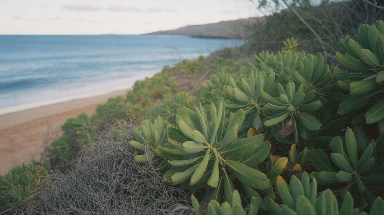 Hawaiian medicinal plants growing on North Shore beach